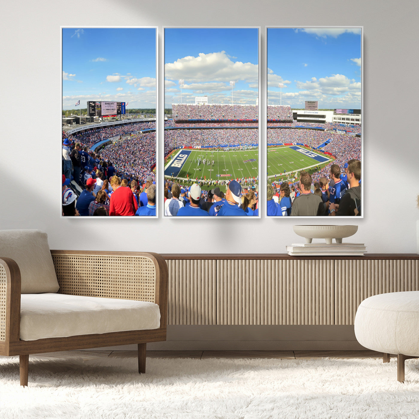 35302-MGV-FC-48X32-3P_White-Buffalo Bills NFL Football Team Print - Buffalo Highmark Stadium Wall Art Canvas Print