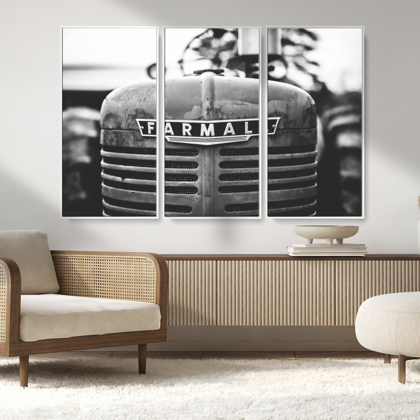 48656-MGV-FC-48X32-3P_White-Vintage Farmall Tractor Wall Art Canvas Print, Rustic Farmhouse Decor Ready to Hang