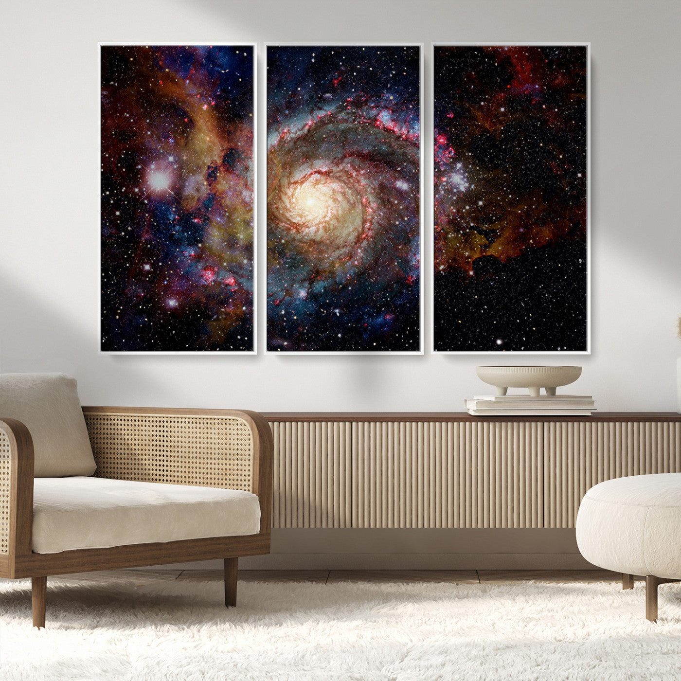 91650-MGV-FC-48X32-3P_White-Nebula and Galaxies in Space Wall Art Canvas Print, Spiral Galaxy Wall Art Canvas Print