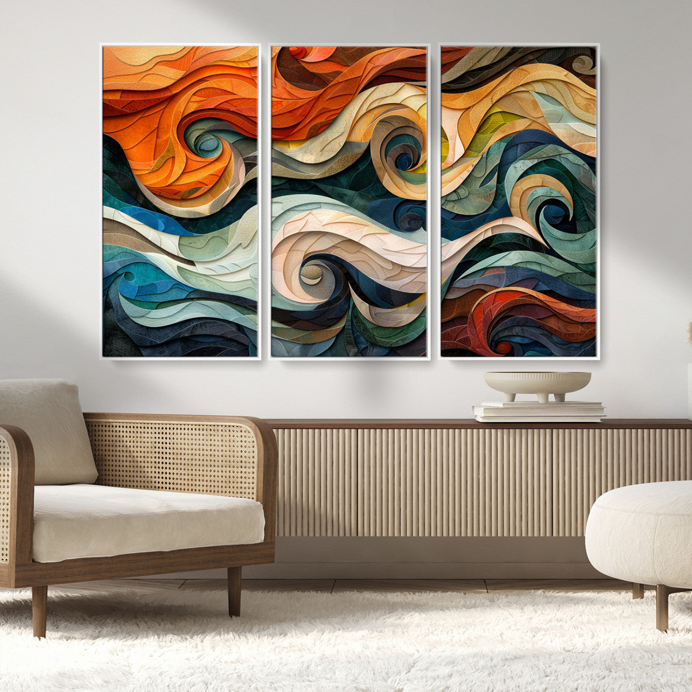 98463-MGV-FC-48X32-3P_White-Abstract Wave Wall Art | Ready to Hang Framed Canvas Print | Vibrant Home Decor for Modern Spaces