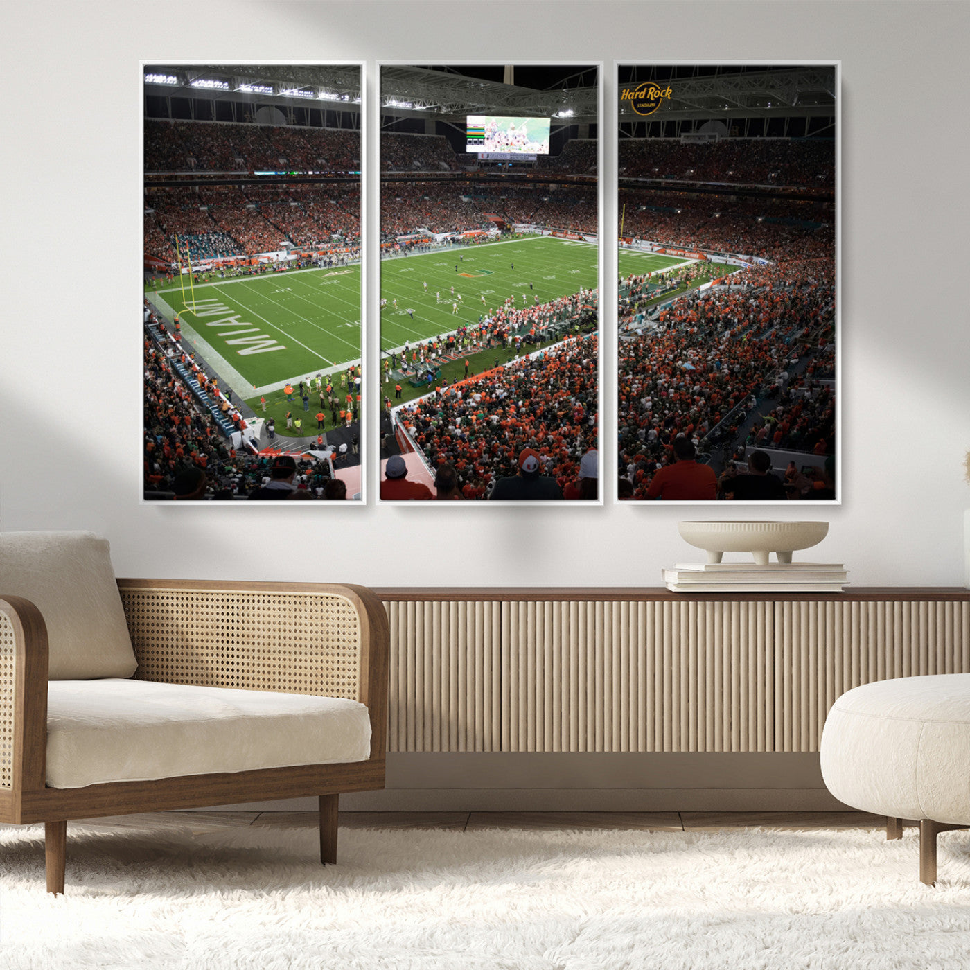 33698-MGV-FC-48X32-3P_White-Miami Hurricanes Football Team Print Canvas- Miami Hard Rock Stadium Wall Art Canvas Print