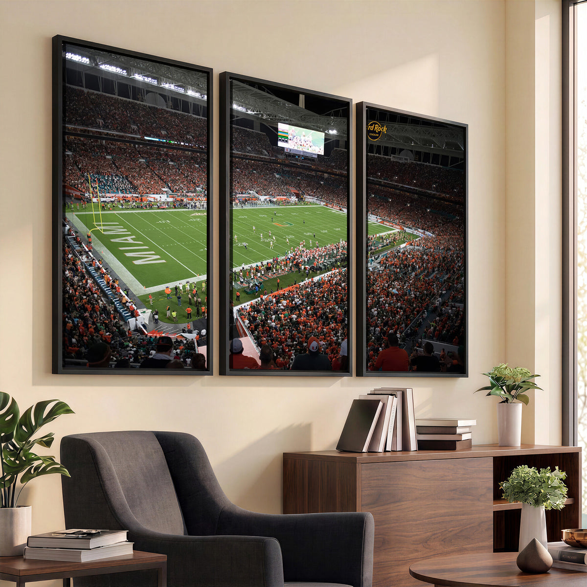 33698-PAN-FL-20X10 - Miami Hurricanes Football Team Print Canvas- Miami Hard Rock Stadium Wall Art Canvas Print