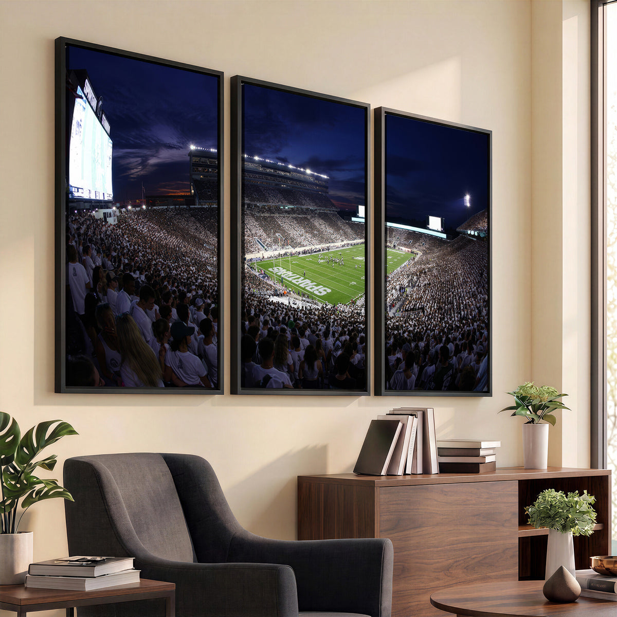75193-PAN-FL-20X10 - Michigan State Spartans Canvas, Framed Football Team Print - East Lansing Spartan Stadium Wall Art