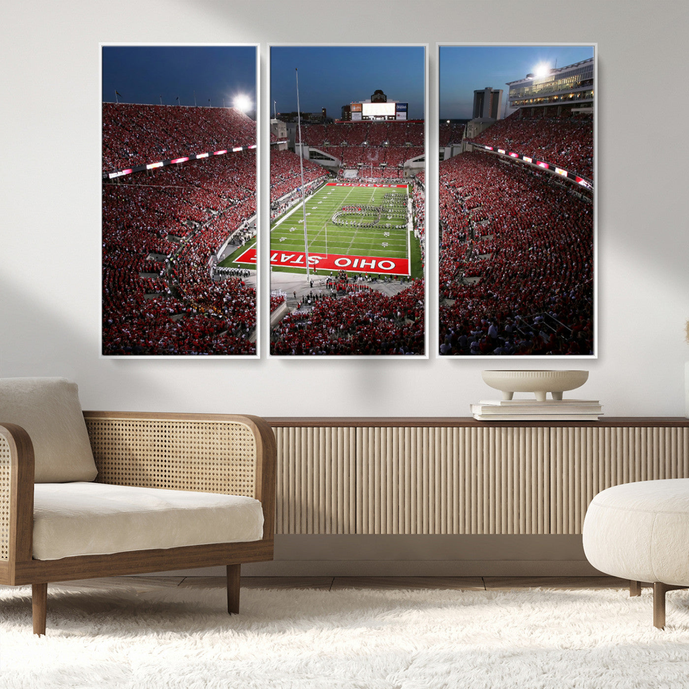 98743-MGV-FC-48X32-3P_White-Ohio State University Buckeyes Football Team Print - Columbus Ohio Stadium Wall Art Canvas Print