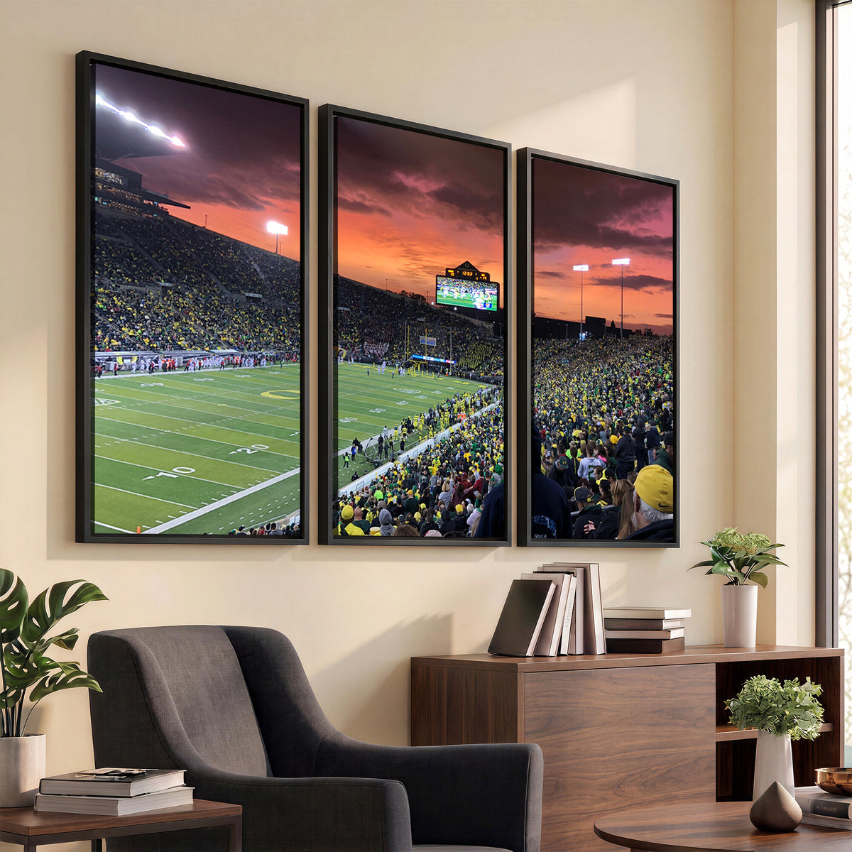 75065-PAN-FL-20X10 - Eugene Autzen Stadium Canvas Wall Art Print – Sunset Over Iconic Football Field Wall Decor for Home