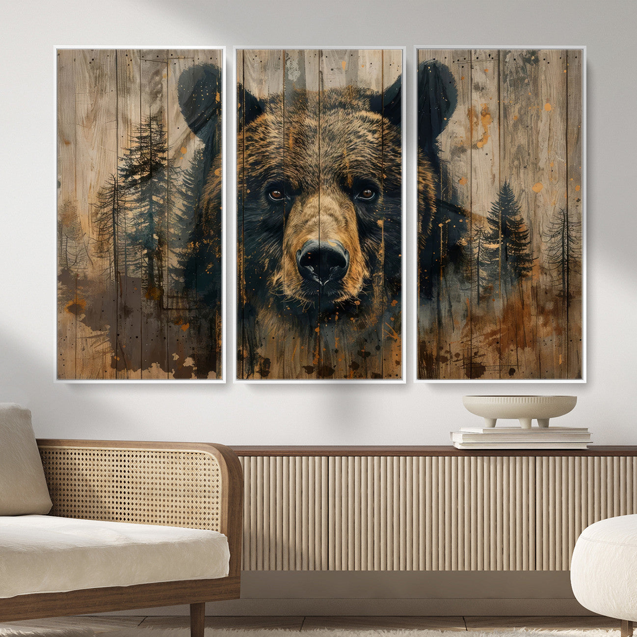 51373-MGV-CV-36X24 - Abstract 399 Bear Wall Art | Rustic Cabin Wall Decor with Forest Design for Farmhouse Wall Decor