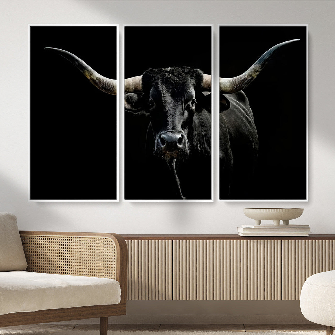 20679-MGV-CV-36X24 - Texas Black Longhorn Bull Wall Art Canvas Print - Western Texas Cattle Rustic Decor Print - Longhorn