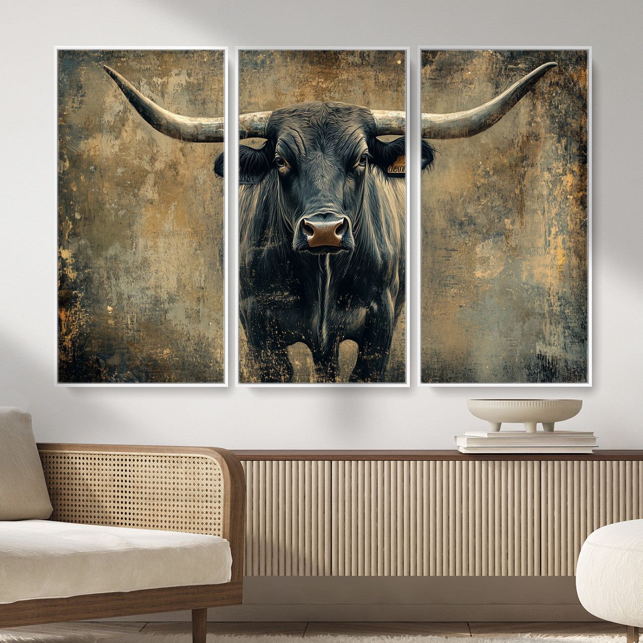 57385-MGV-CV-36X24 - Longhorn Bull Wall Art Canvas Print, Framed Rustic Cow Art Picture Print, Texas Longhorn Perfect Western Decor Artwork