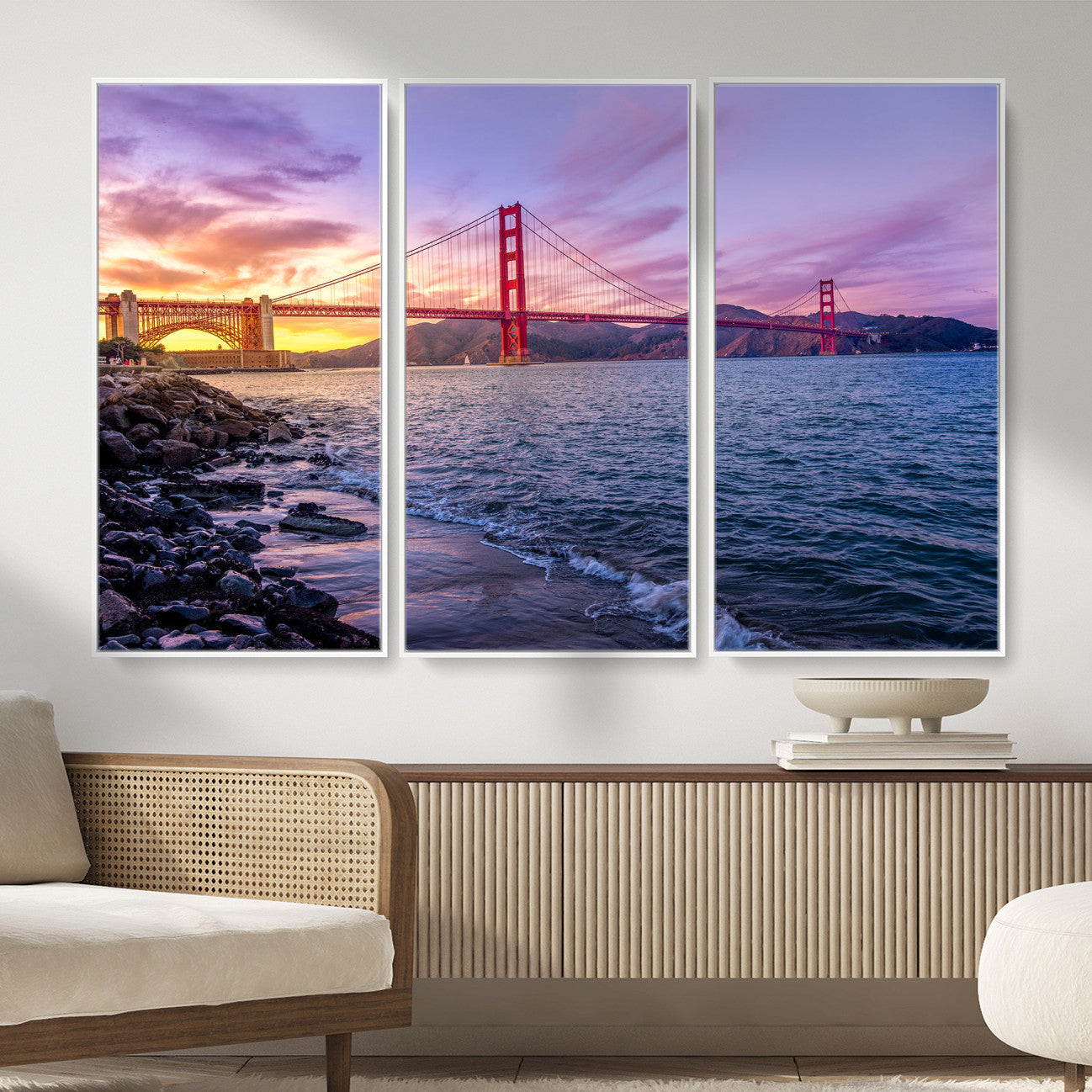 24256-MGV-CV-36X24 - Golden Gate Bridge Wall Art Print, San Francisco Sunset Canvas Wall Art, Cityscape Canvas Print for