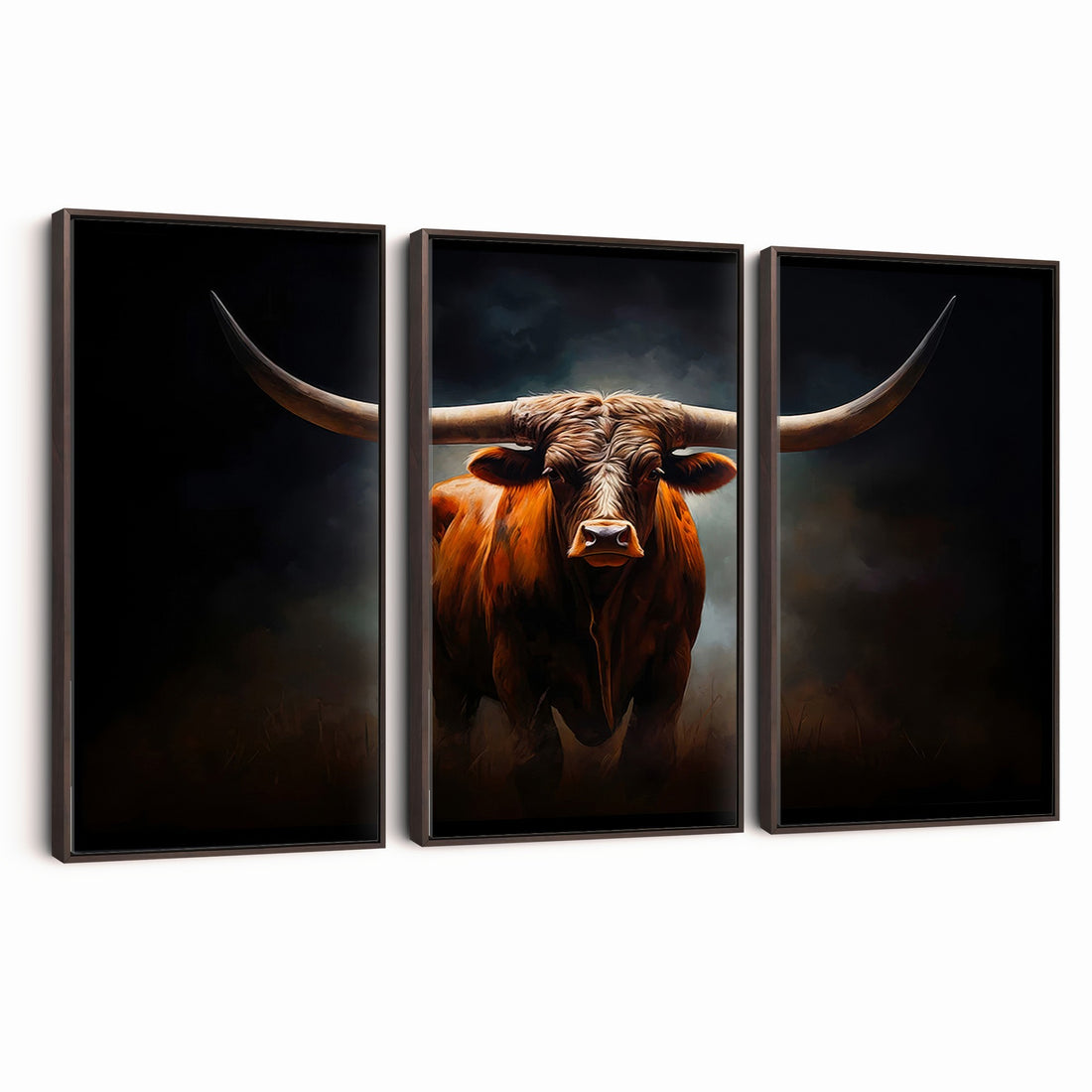 Abstract Texas Longhorn Wall Art Print | 3-Panel Large Texas Longhorn Canvas