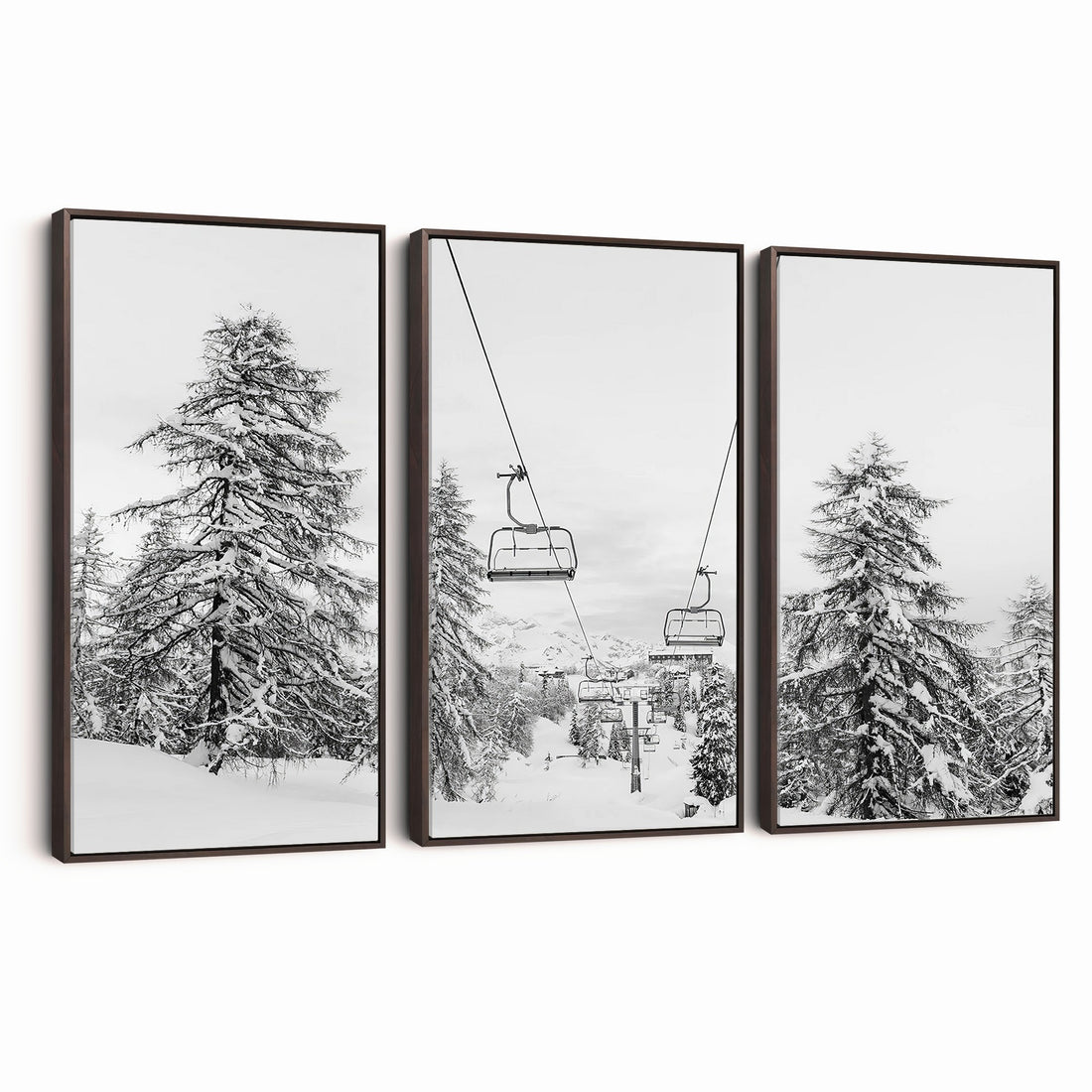 Ski Lift Wall Art | Framed Snowy Mountain Canvas Artwork