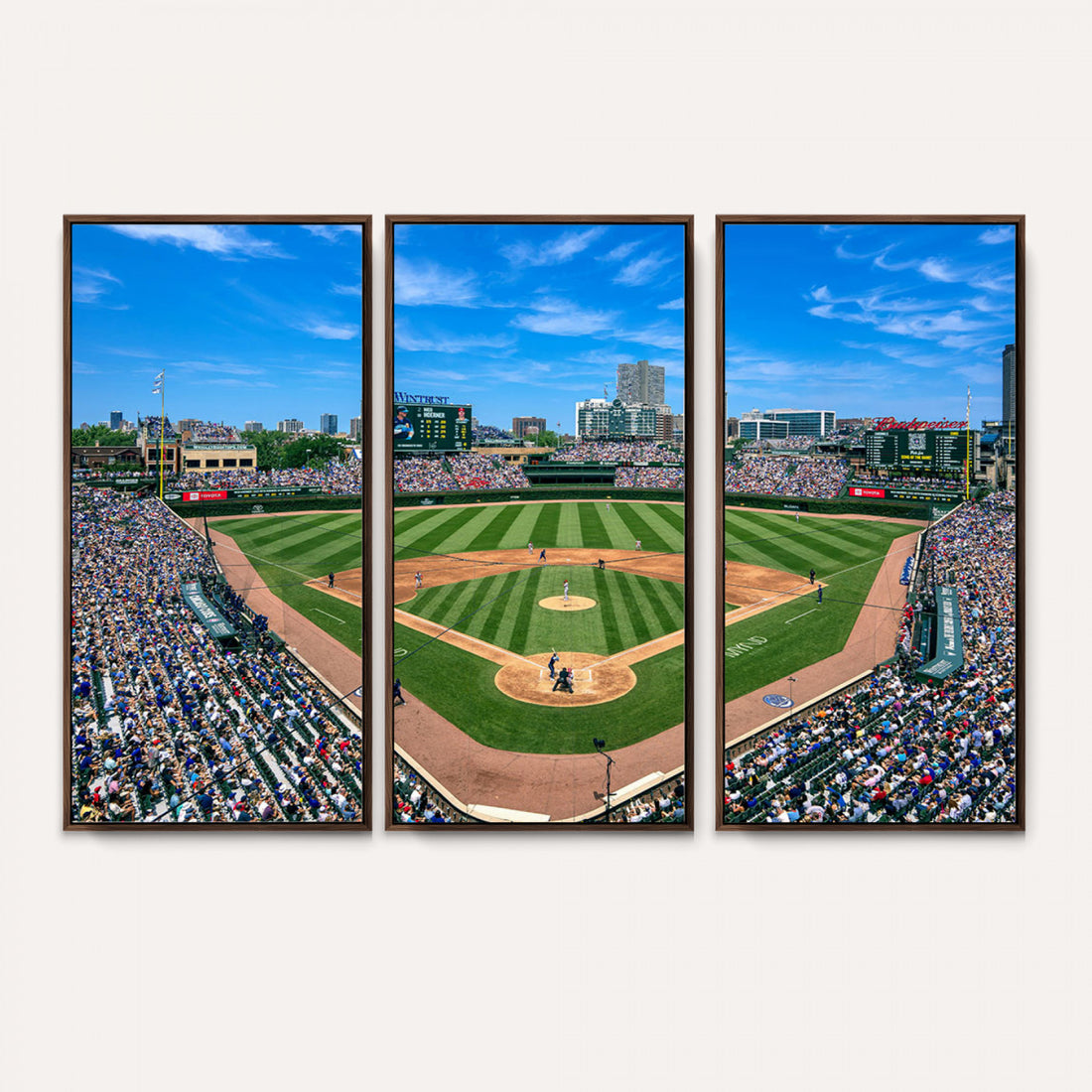 Wrigley Field Baseball Stadium Canvas Wall Art – Packed Crowd Sports Stadium City Skyline Artwork for Home Office