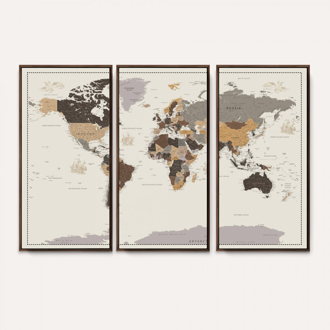 Custom Beige Modern Push Pin World Map Canvas Print, Places Visited Tracker, Bedroom and Study Decor