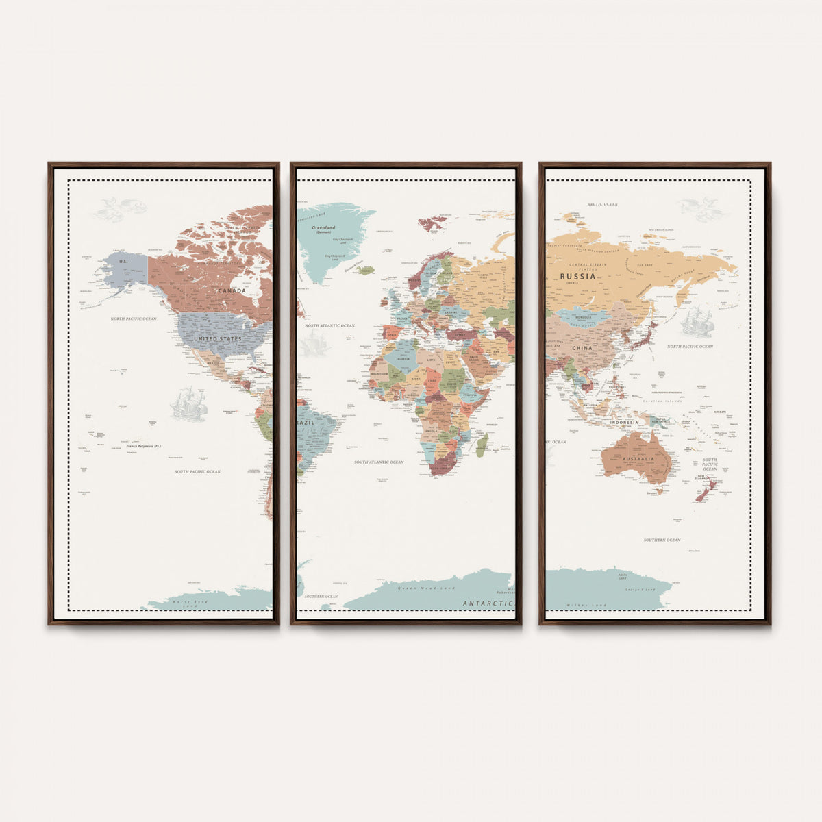 63447567-MGV-CV-36X24 - Pastel Colors World Map Wall Art Canvas Print