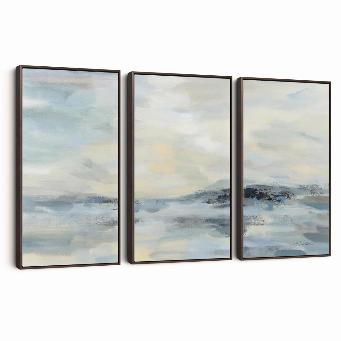 Abstract Coastal Landscape Wall Art Canvas Print | Soft Blue Gray Minimalist Art
