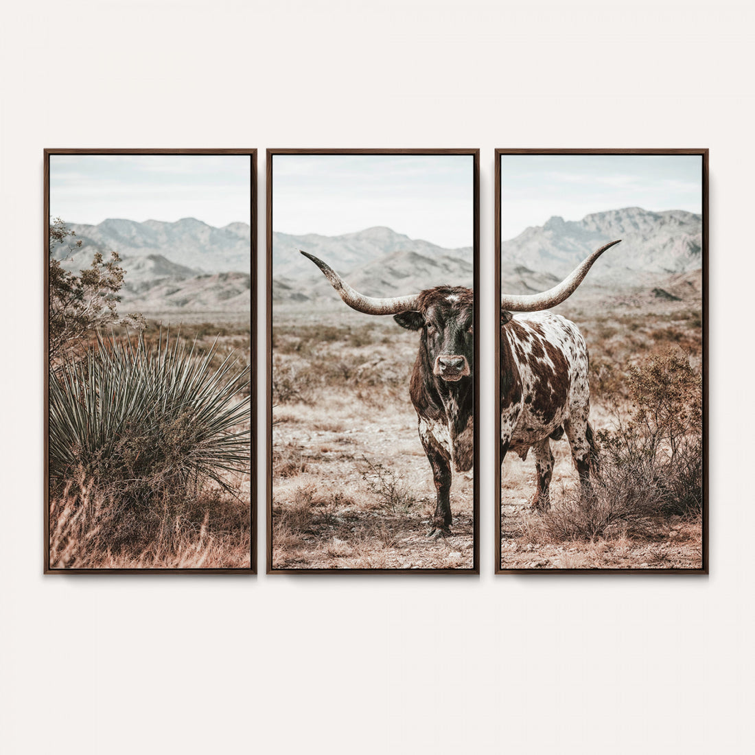 Texas Longhorn Bull Wall Art Canvas Print, Western Farmhouse Decor, Framed and Ready to Hang