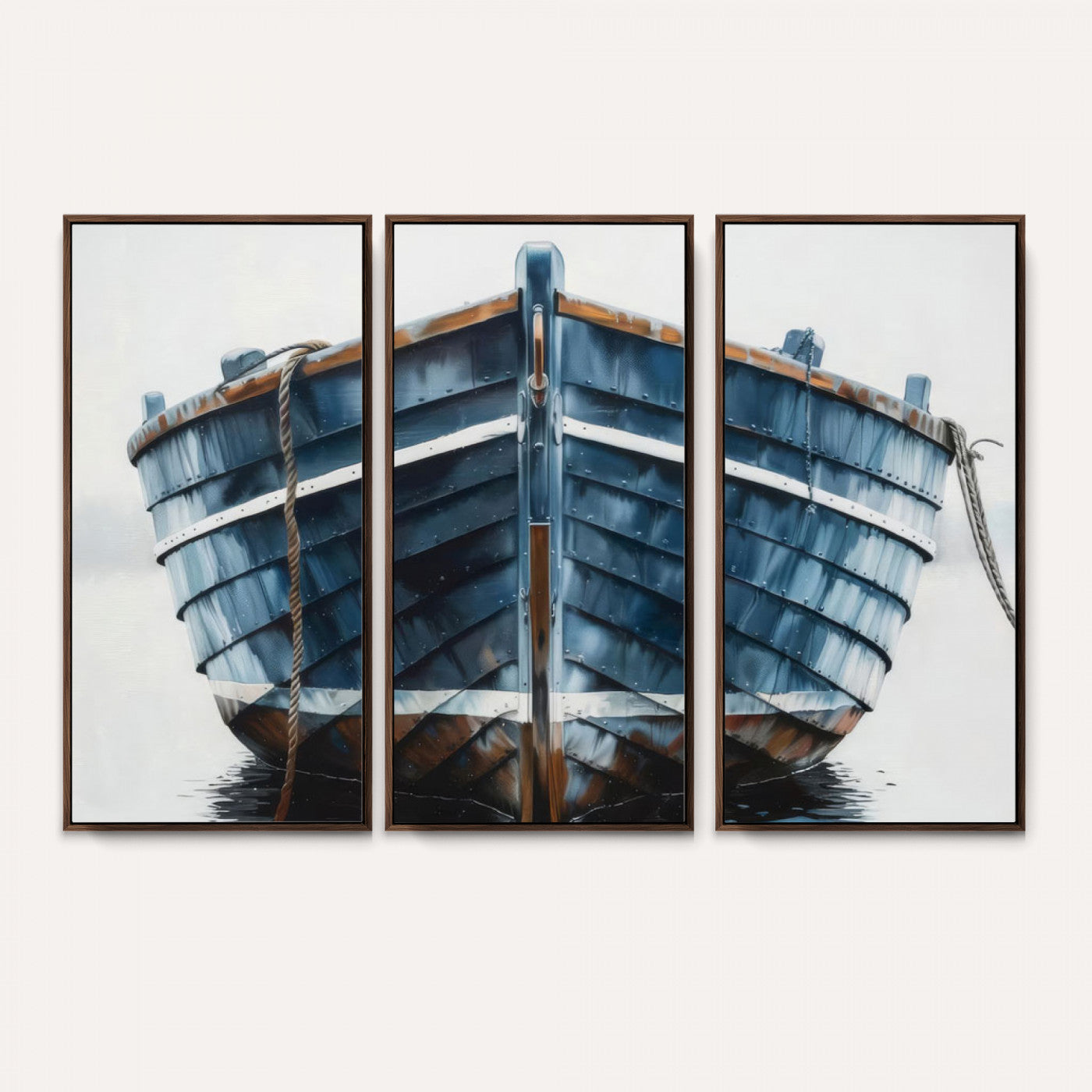 21601740-MGV-CV-36X24 - Blue Wooden Rowboat Canvas Wall Art, Coastal Nautical Boat Painting Print for Lake Beach House Decor, Minimalist Maritime Decor Artwork