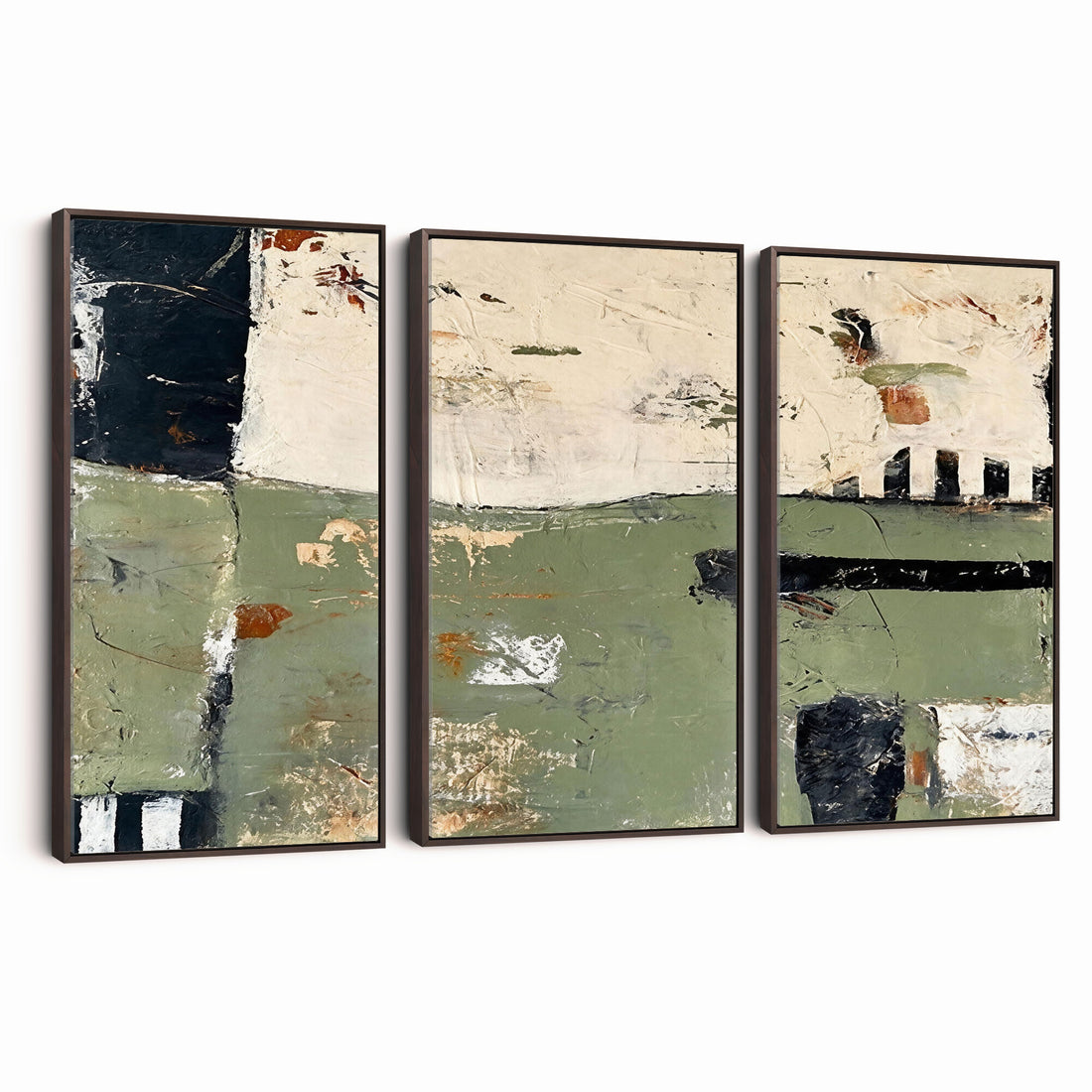 Sage Green Abstract Geometric Landscape Wall Art Canvas Print, Modern Minimalist Decor