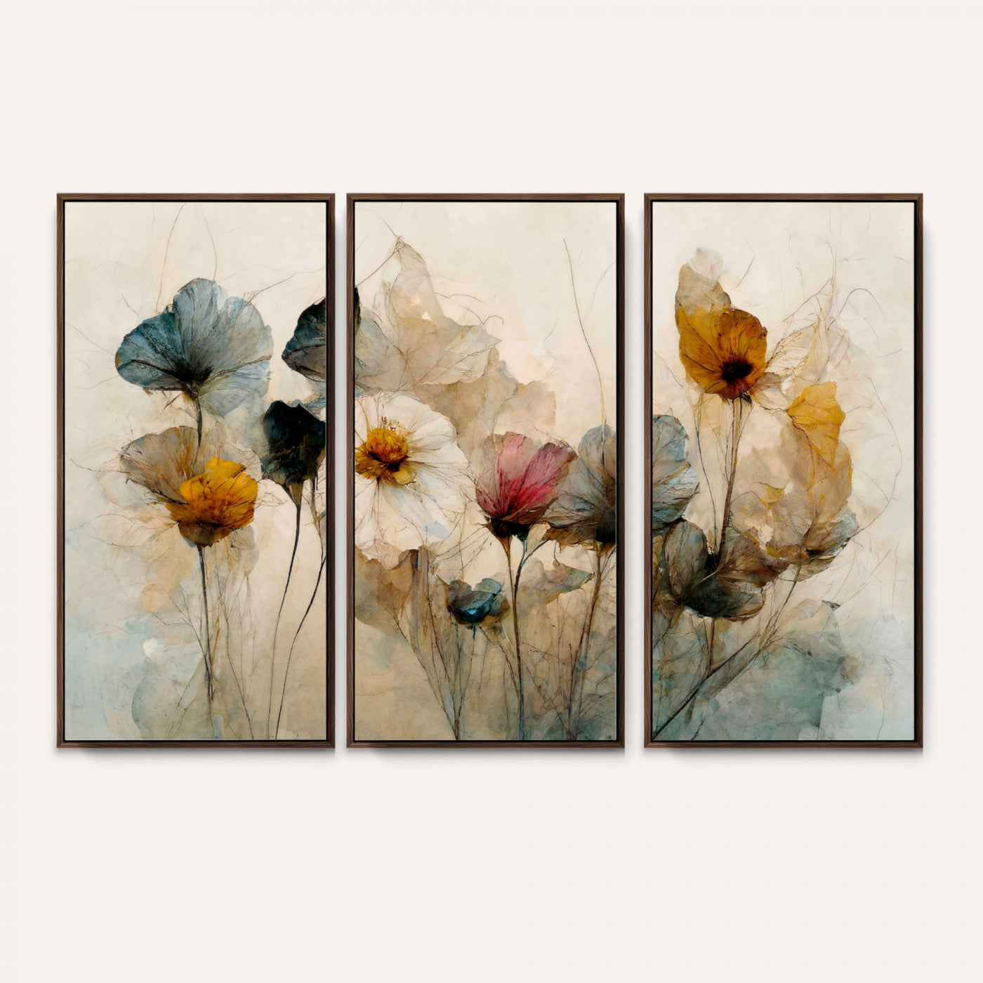 86802229-MGV-CV-36X24 - Vintage Dried Floral Meadow Wall Art Canvas Print, Translucent Watercolor Flowers Painting Print