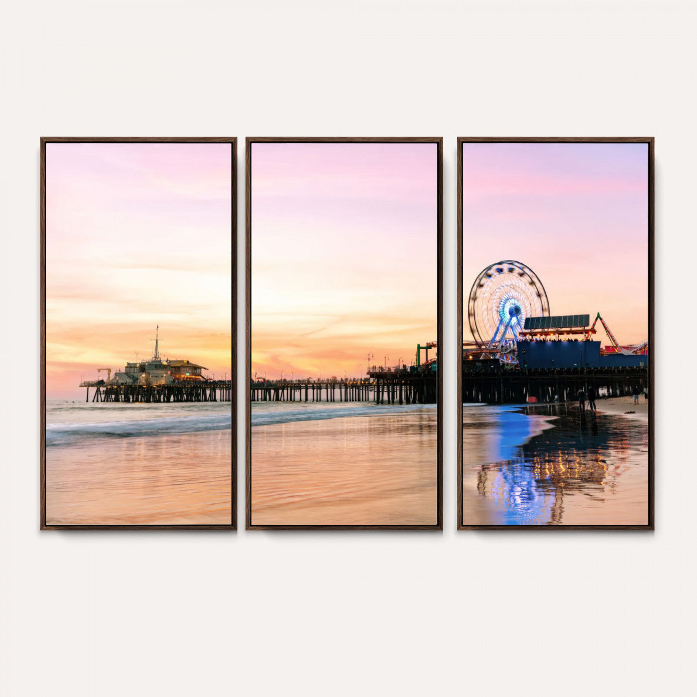 27381272-MGV-CV-36X24 - Santa Monica Pier Sunset Beach Wall Art Canvas Print, California Ferris Wheel Photo Print