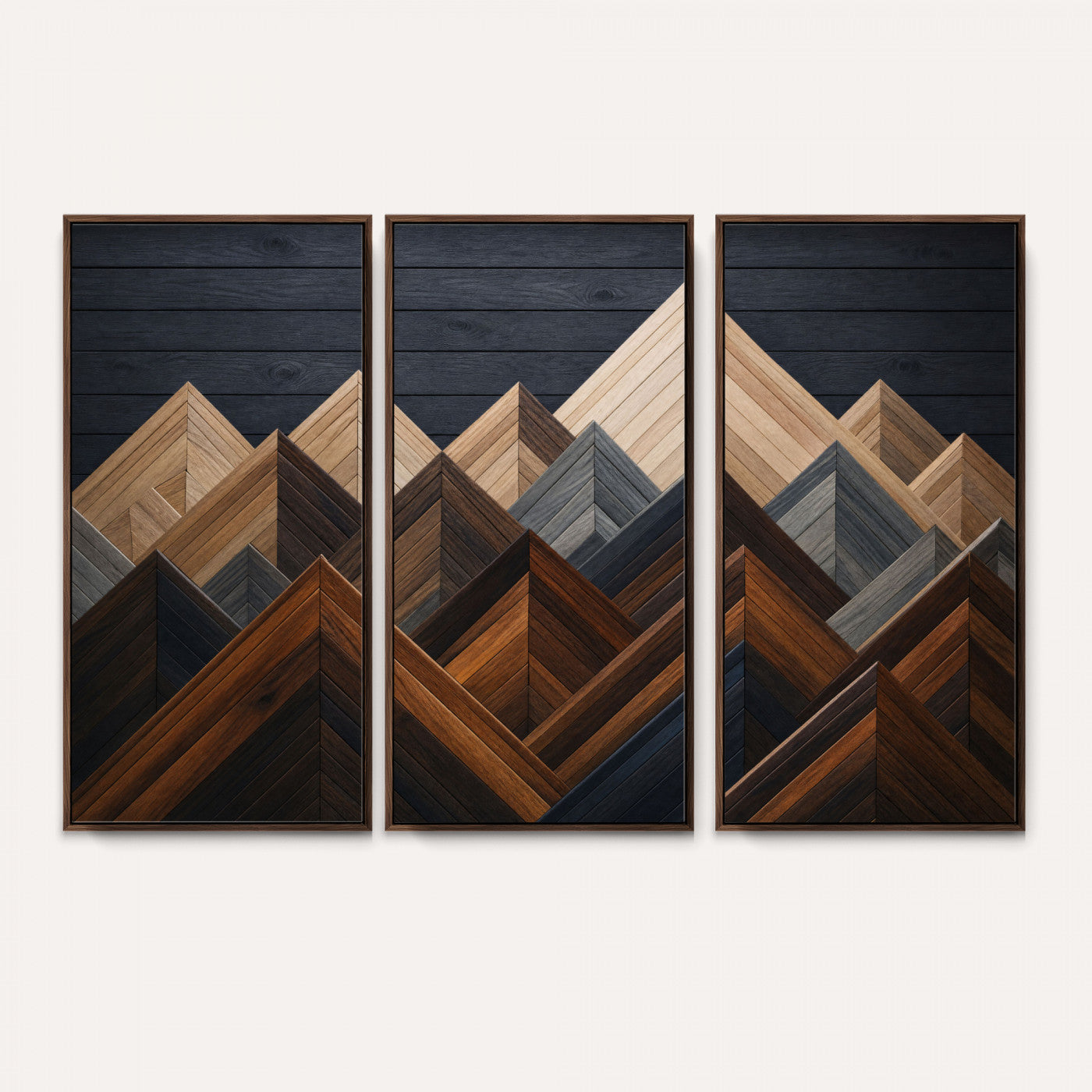70531117-MGV-CV-36X24 - Geometric Wood Mountain Wall Art Canvas Print, 3D Look Rustic Mosaic Landscape Print