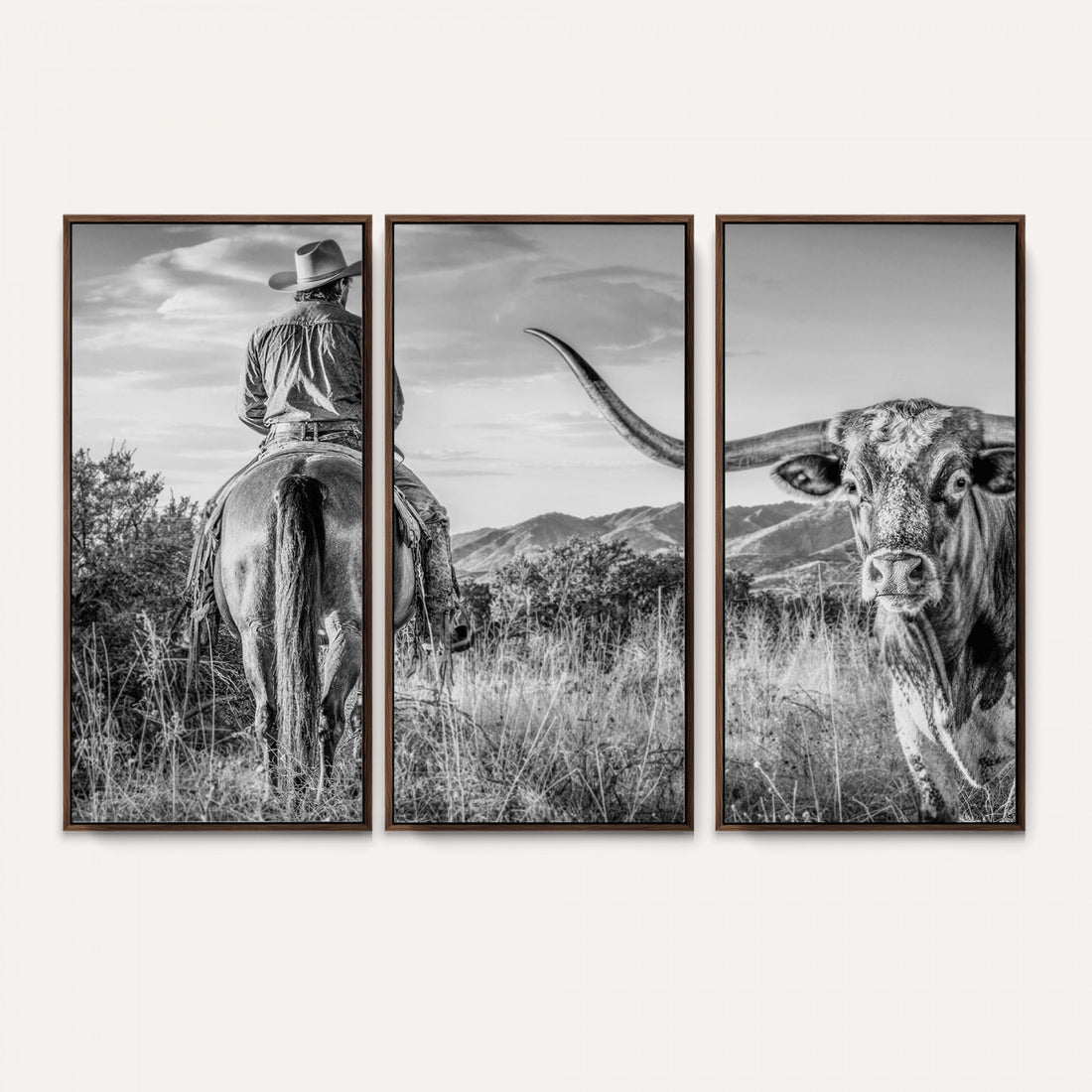 Texas Cowboy and Longhorn Bull Print for Western Wall Art Decor