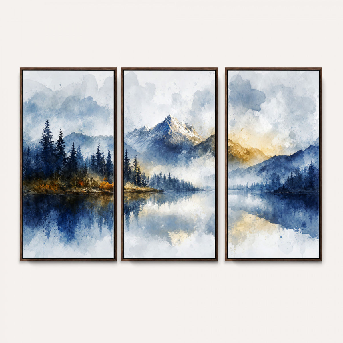 62076449DG-MGV-CV-36X24 - Abstract Watercolor Mountain Lake Wall Art Print for Living Room Decor