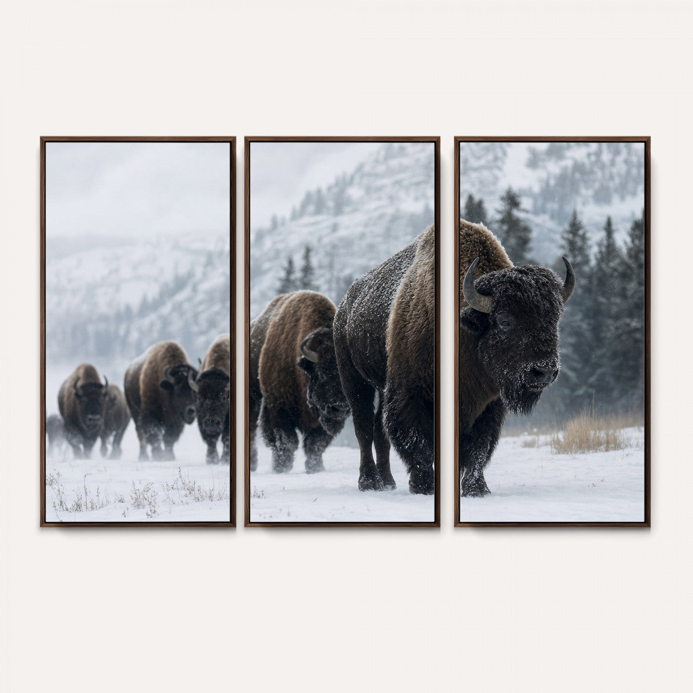 18343289-MGV-CV-36X24 - Rustic Bison Wall Art, American Buffalo Photo Print, Wildlife Canvas Artwork, Snowy Mountain Decor, Large Nature Poster, Cabin Gift Idea