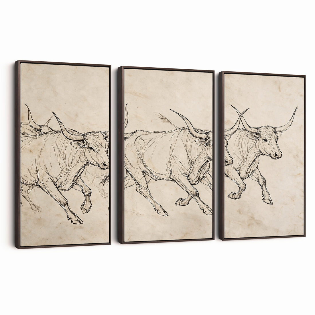 Minimalist Longhorn Line Art, Modern Texas Bull Canvas Print, Abstract Western Wall Decor