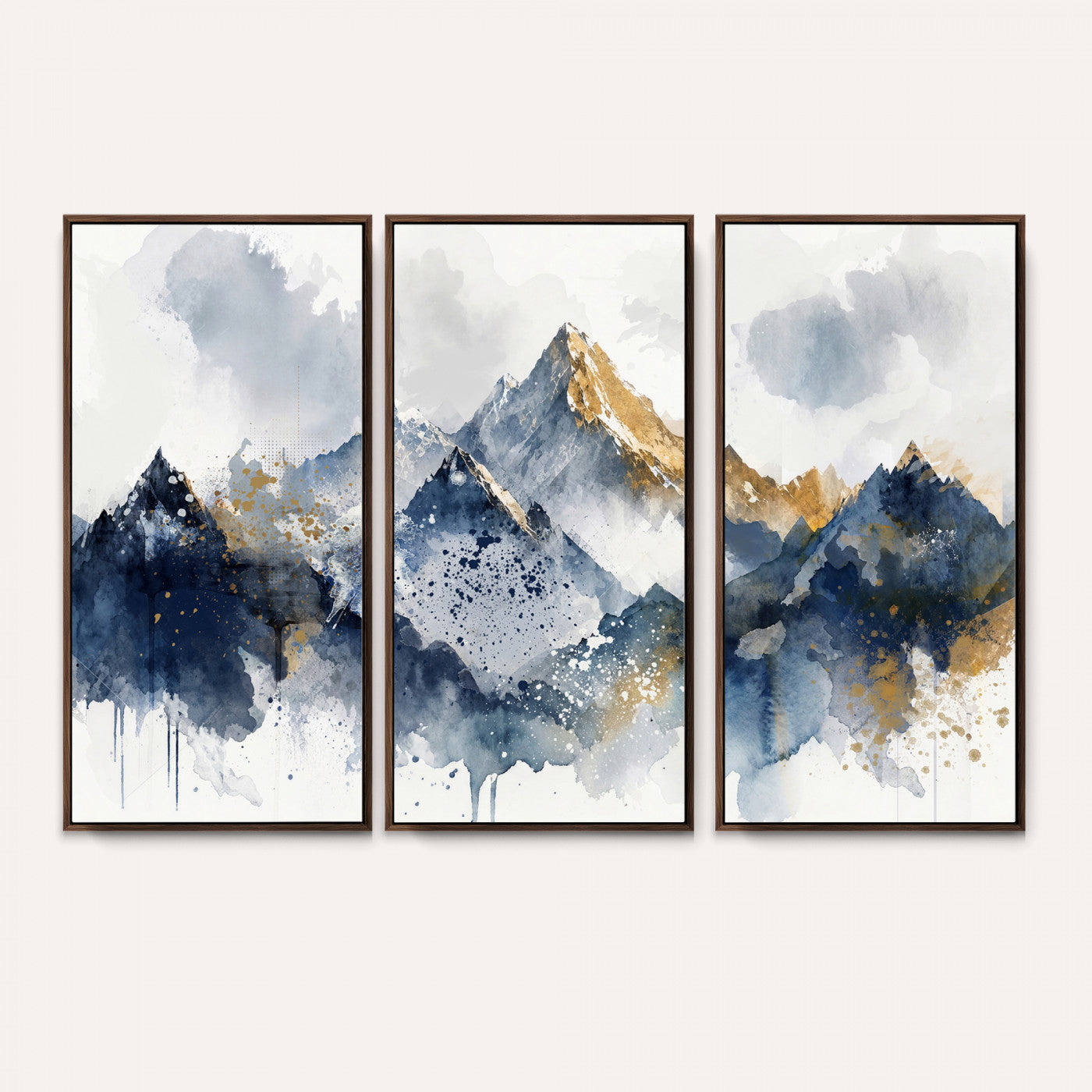 87460616-MGV-CV-36X24 - Abstract Mountain Canvas Wall Art, Blue Gold Foil Landscape Print, Modern Indigo Watercolor Poster, Large Abstract Nature, Luxury Office Gift