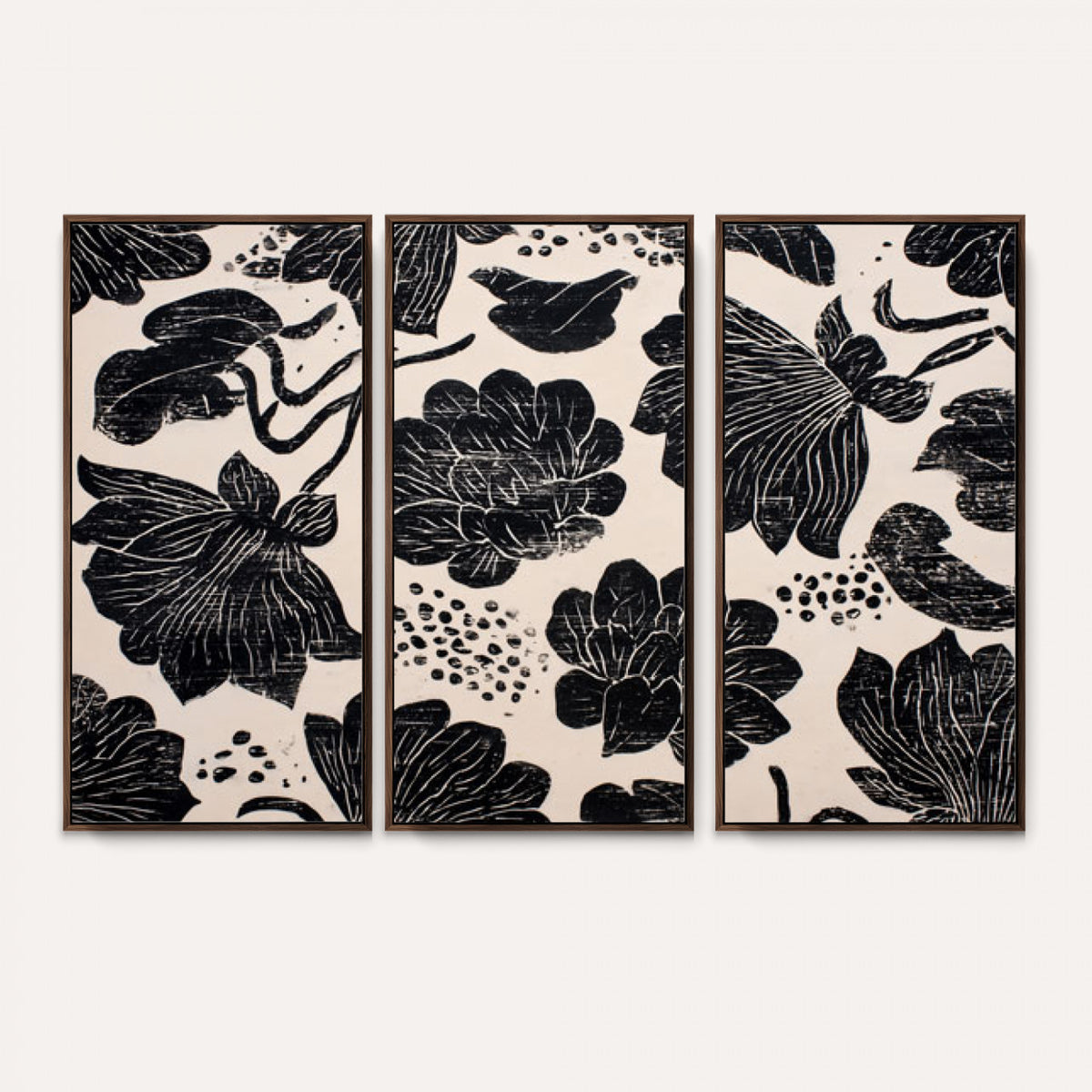 81787117-MGV-CV-36X24 - Linocut Black Lotus Floral Wall Art Canvas Print, Vintage Monochrome Botanical Painting Print