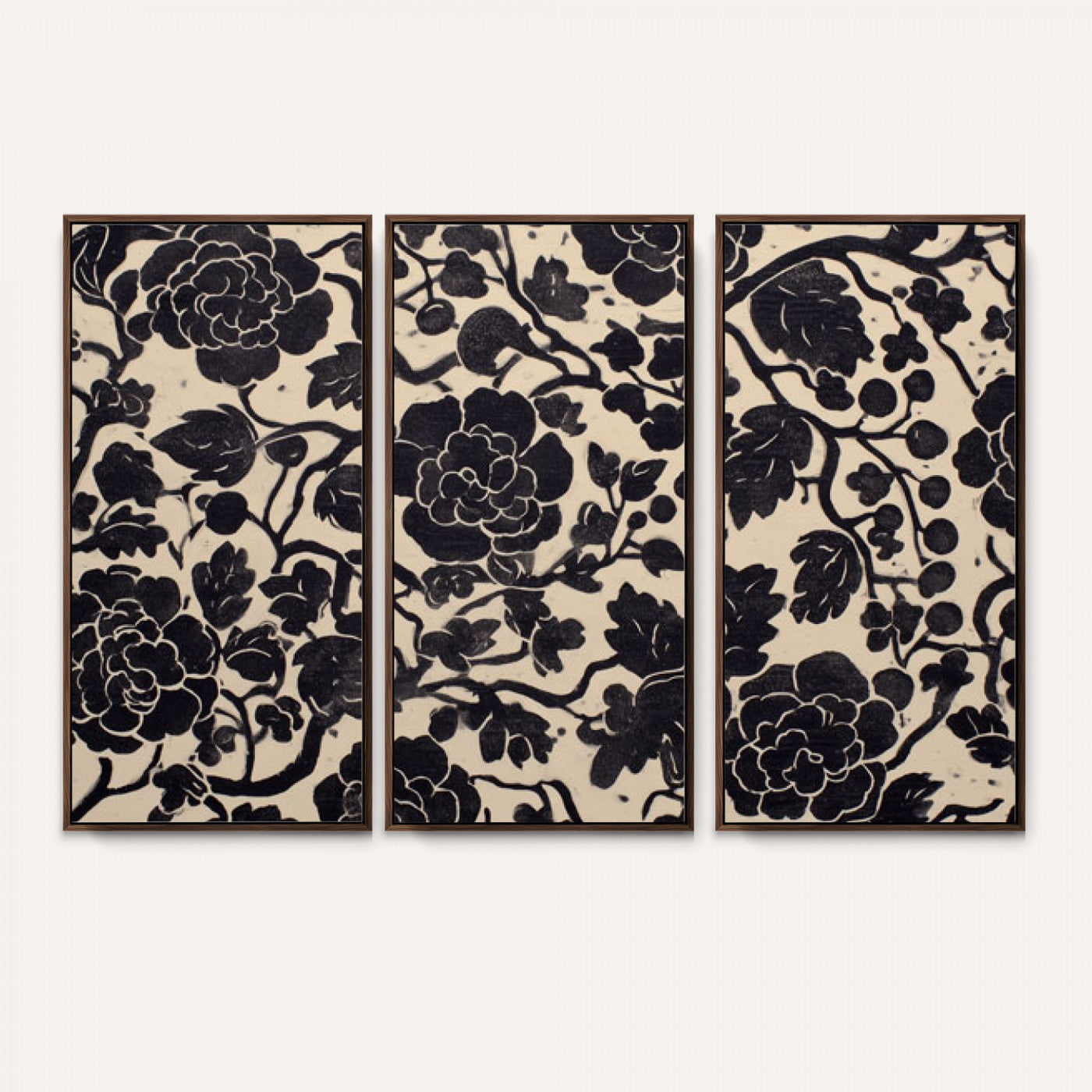 86696255-MGV-CV-36X24 - Vintage Black and Cream Floral Wall Art Canvas Print, Chinoiserie Botanical Painting Print