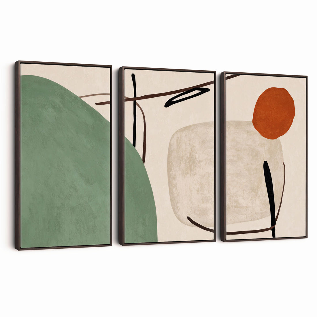 Mid Century Modern Geometric Canvas Wall Art, Abstract Triptych Print