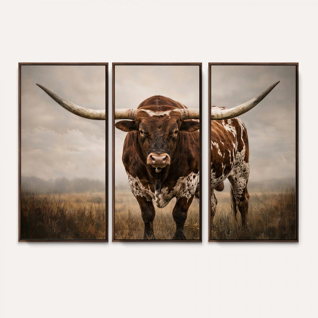 Texas Longhorn Wall Art Canvas Print | Brown Horned Bull Rustic Western Decor