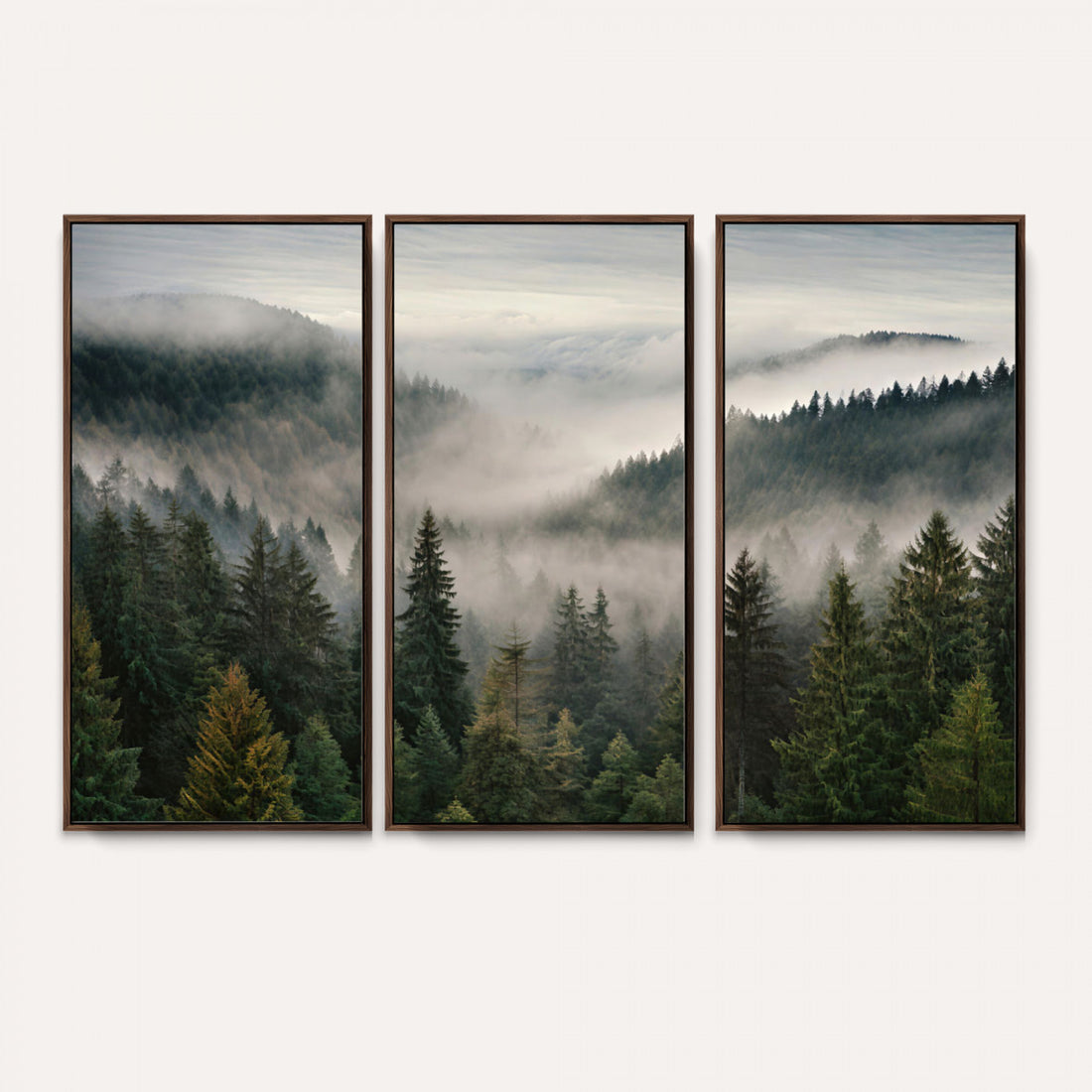 Misty Pine Valley Mountain Canvas Print | 3 Piece Framed Wall Art, Extra Large Nature Print, Made in USA