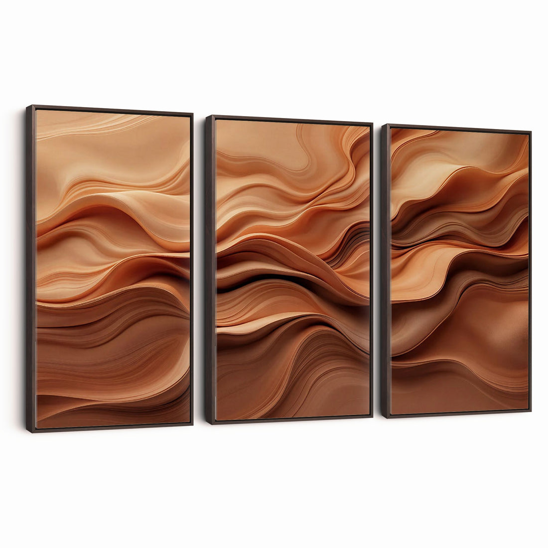 Modern Abstract Fluid Waves Canvas Wall Art - Minimalist Warm Terracotta Beige Sand Print