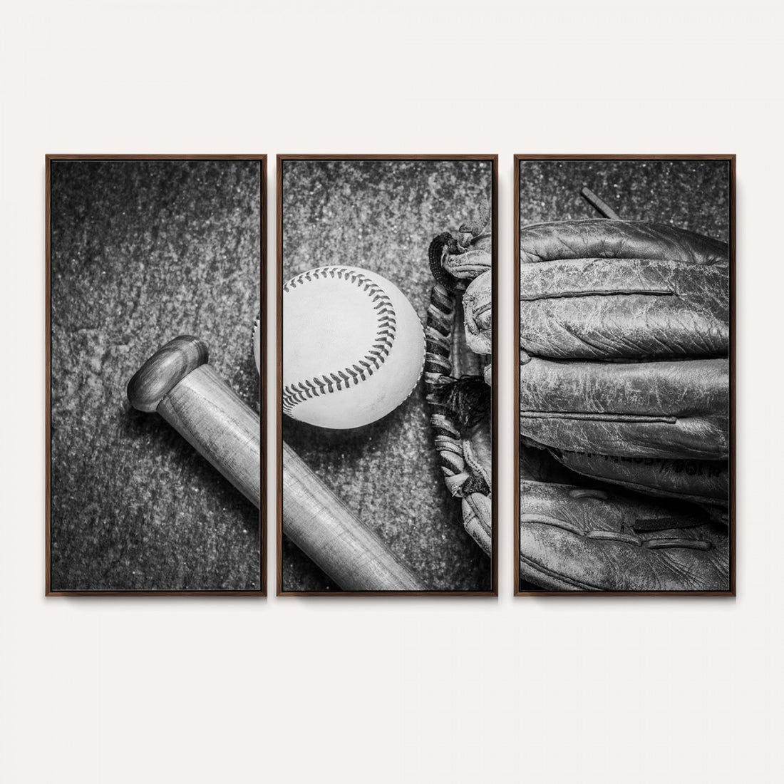 Vintage Baseball Glove and Bat Sports Wall Art Canvas Print