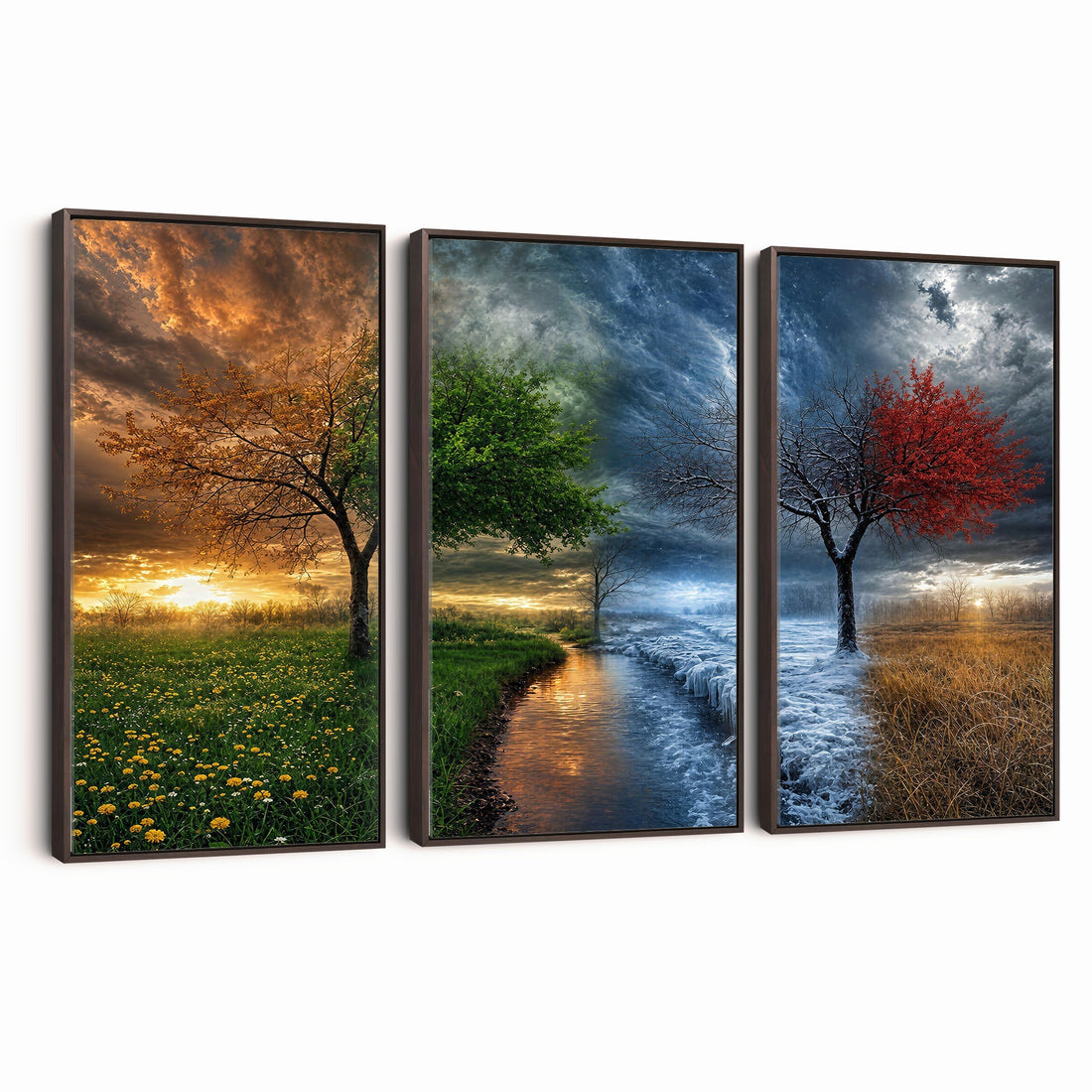Four Seasons Tree Canvas Wall Art, Nature Landscape Canvas Print for Living Room