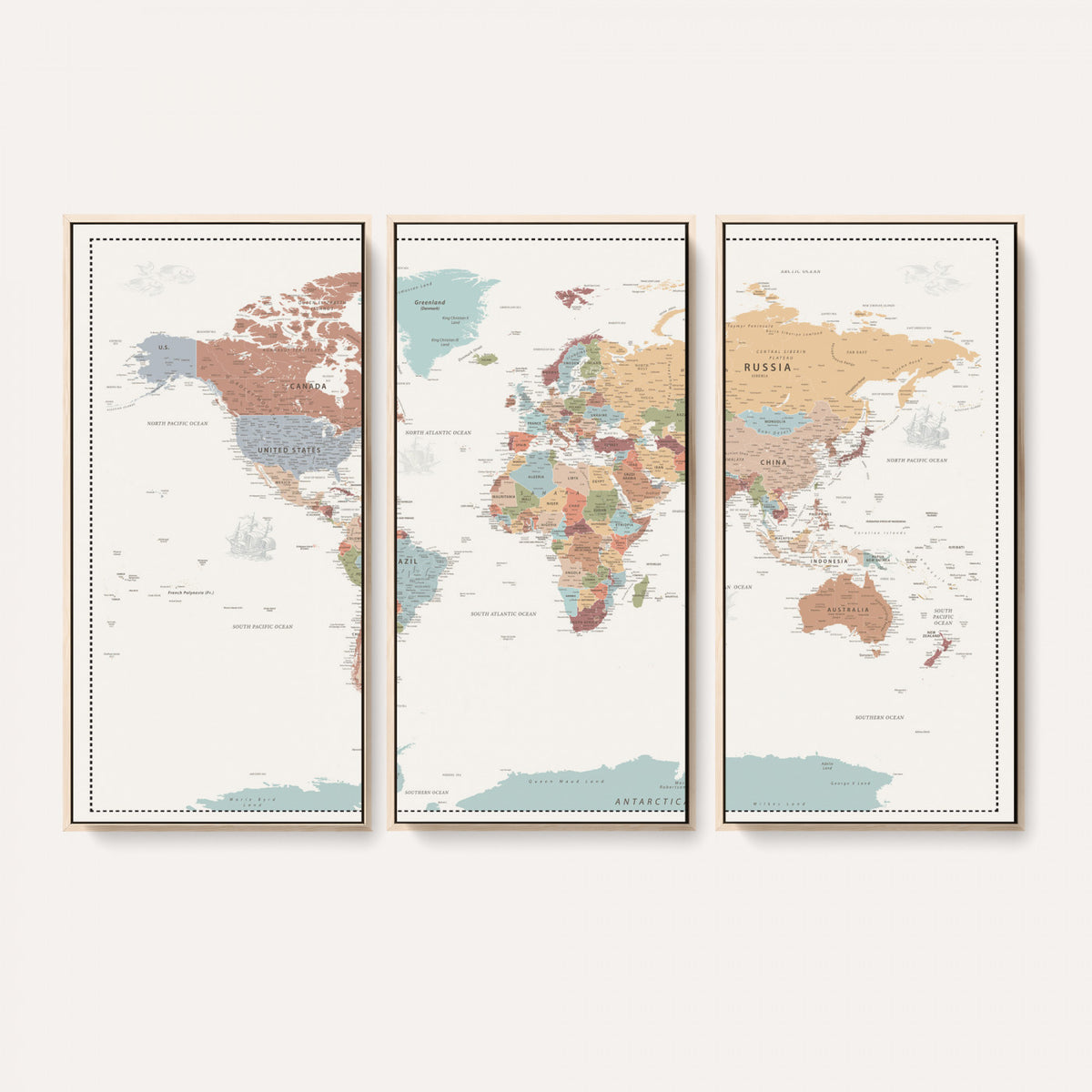 63447567-MGV-CV-36X24 - Pastel Colors World Map Wall Art Canvas Print