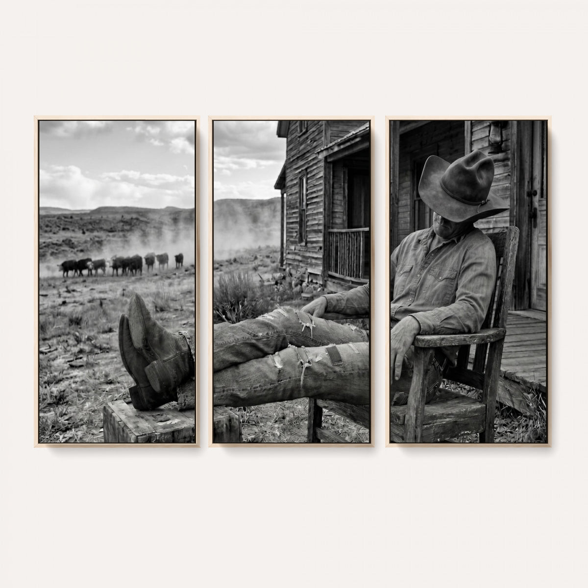 94461975S-MGV-CV-36X24 - Vintage Sleeping Cowboy Wall Art Canvas Print, Western Home Decor