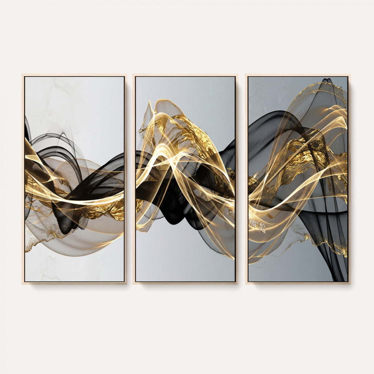 79483321DL-MGV-CV-36X24 - Black and Gold Abstract Wall Art, Modern Wave Canvas Print, Elegant Flowing Smoke Art, Luxury Living Room Decor