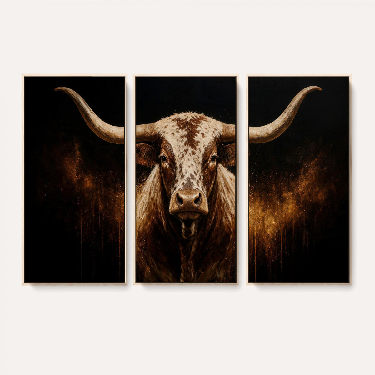 62076449-MGV-CV-36X24 - Texas Bull Cow Longhorn Canvas Wall Art Moody Western Bull Oil Painting Print