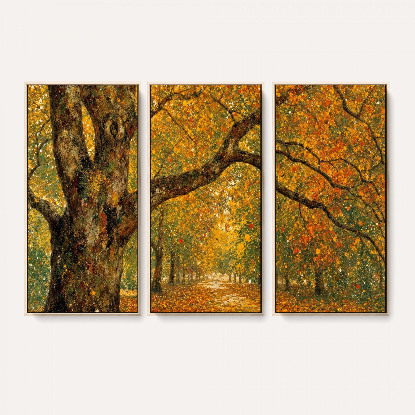 11536138-MGV-CV-36X24 - Vintage Autumn Forest Path Wall Art Canvas Print, Golden Leaves Impressionist Painting Print