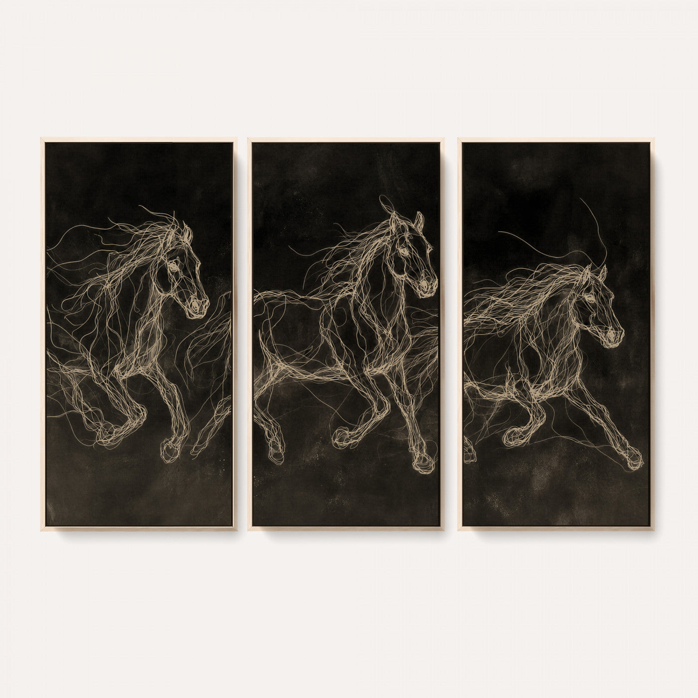 15344242-MGV-CV-36X24 - Dark Horse Line Art Canvas, Gold Scribble Wild Horses Print, Black Chalkboard Wall Art, Modern Luxury Equine Decor, Masculine Office Gift
