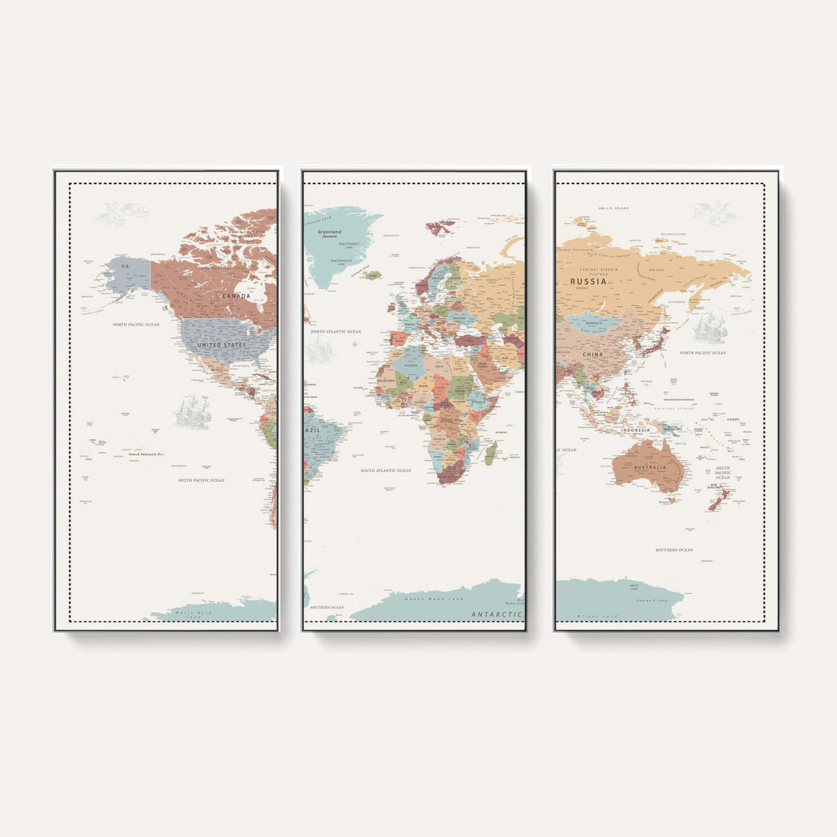 63447567-MGV-CV-36X24 - Pastel Colors World Map Wall Art Canvas Print