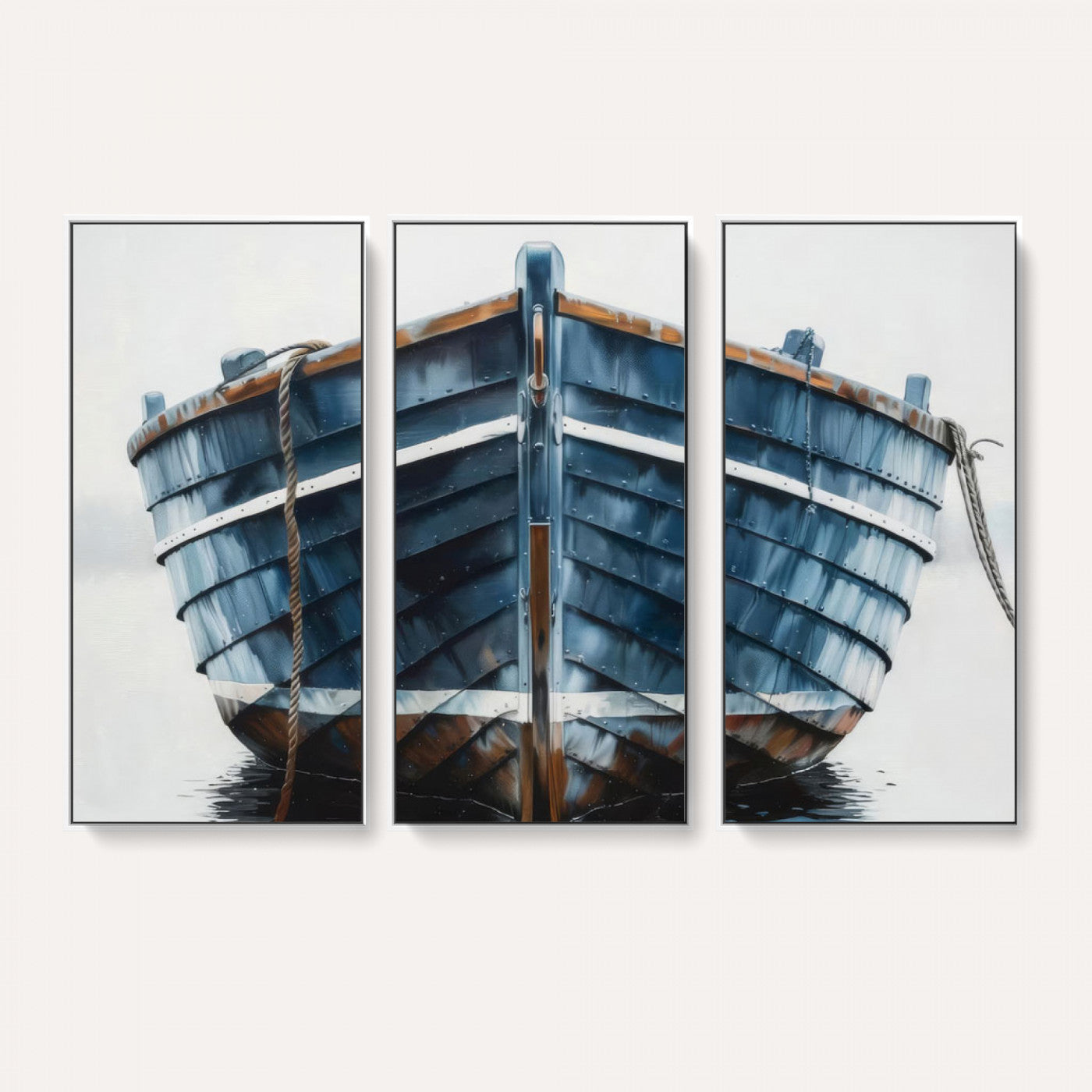 21601740-MGV-CV-36X24 - Blue Wooden Rowboat Canvas Wall Art, Coastal Nautical Boat Painting Print for Lake Beach House Decor, Minimalist Maritime Decor Artwork