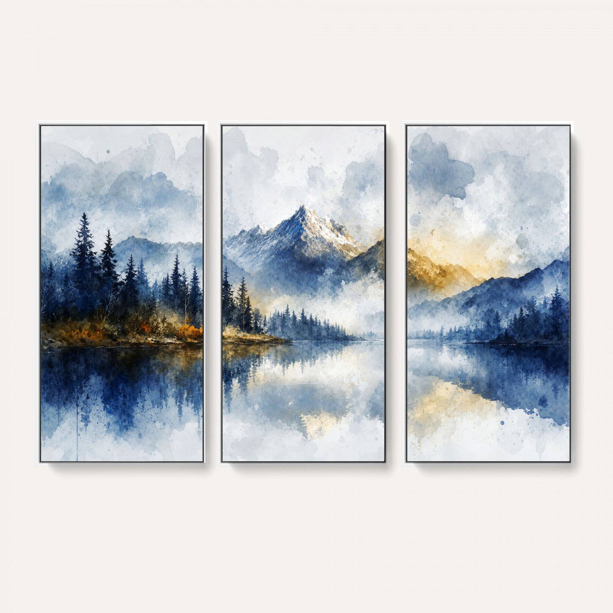 62076449DG-MGV-CV-36X24 - Abstract Watercolor Mountain Lake Wall Art Print for Living Room Decor