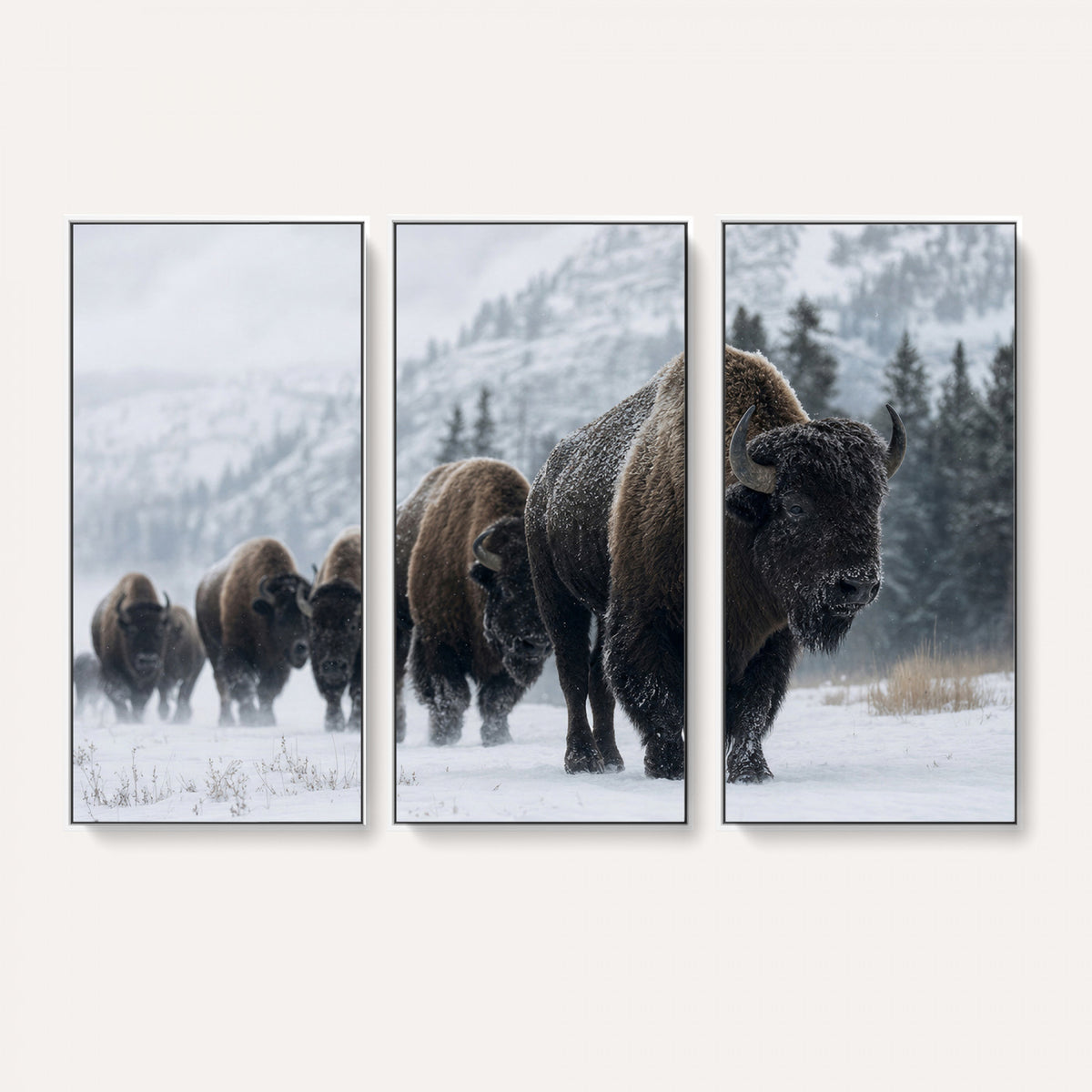 18343289-MGV-CV-36X24 - Rustic Bison Wall Art, American Buffalo Photo Print, Wildlife Canvas Artwork, Snowy Mountain Decor, Large Nature Poster, Cabin Gift Idea