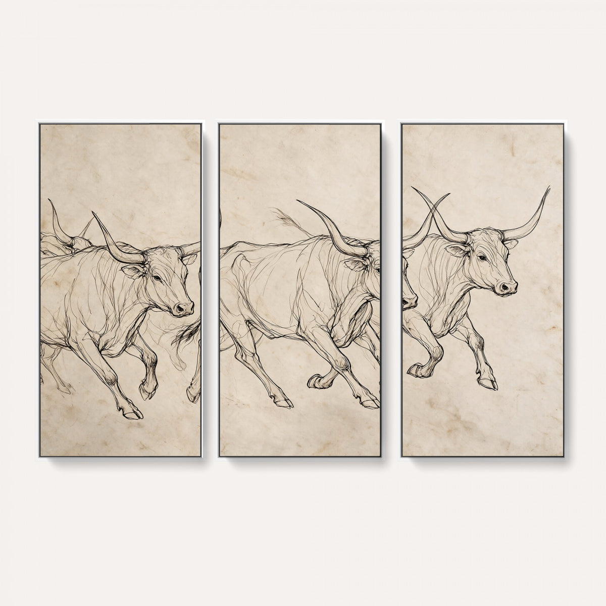 87177621-MGV-CV-36X24 - Minimalist Longhorn Line Art, Modern Texas Bull Canvas Print, Abstract Western Wall Decor, Continuous Line Artwork, Black White Ranch Gift
