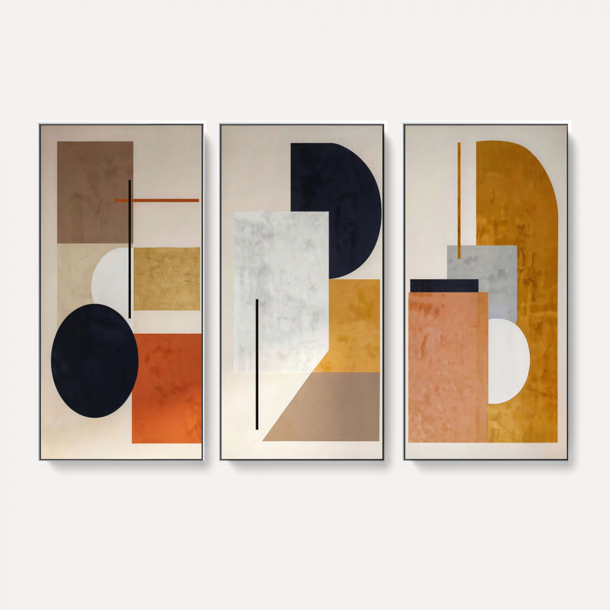 87361249-MGV-CV-48X32-3P - Mid Century Modern Geometric Canvas Wall Art, Abstract Triptych Print